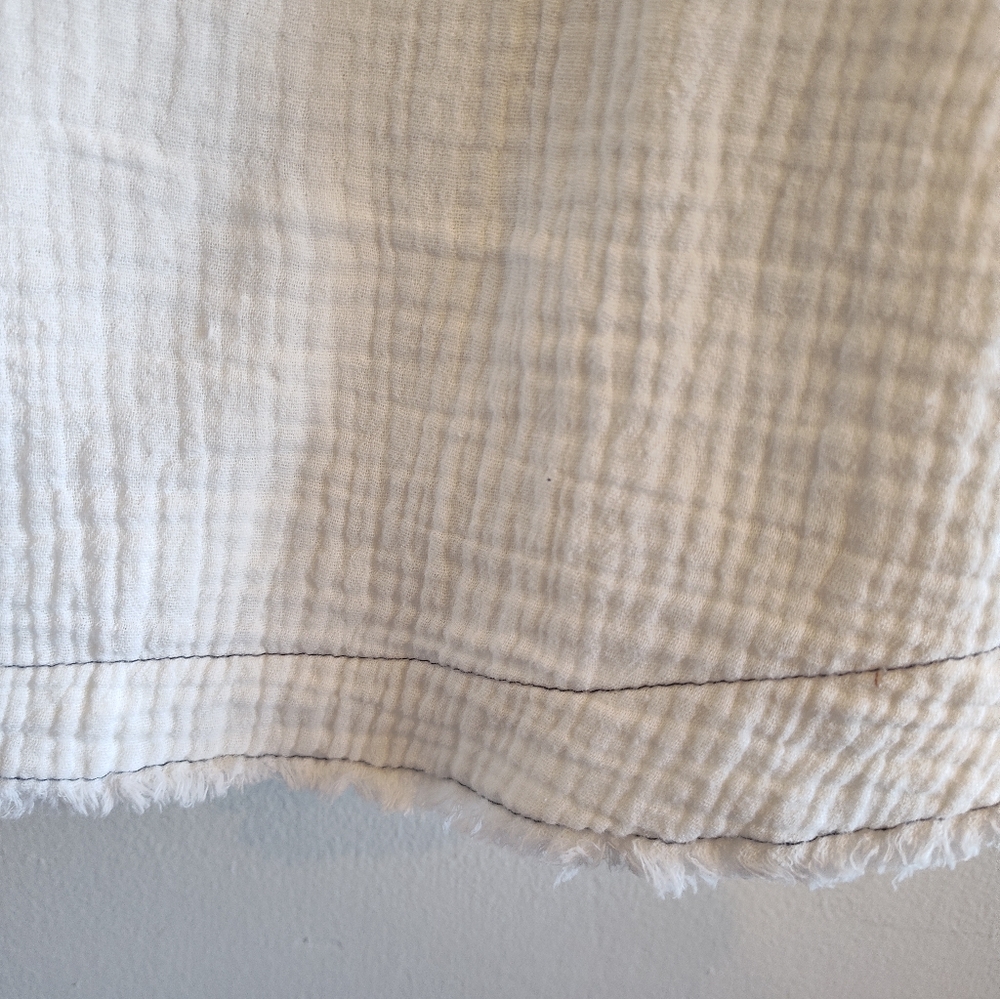 Entro Cotton Gauze Boxy Fringe Top  Shirt Coastal Grandma Cream Black Large - Picture 5 of 8